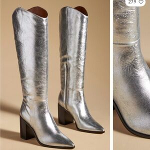 Anthropologie Metallic Silver Heeled Boots